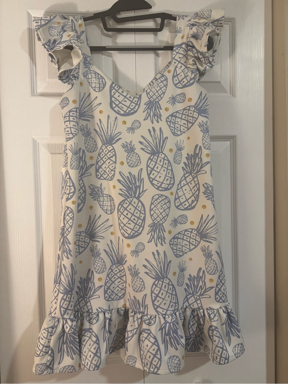 Carolina Parilla Tropical Pineapple Print Midi Dress Ruffle Sleeves Size M - Picture 8 of 10